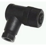 66195045-001 连接器：超声波距离探测 The 66195045-001 is a M12 plastic angled 5-pin female connector with 5 screw terminals. 产品图