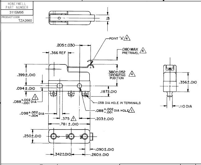 311SM95 基本/快动/限制开关 SPDT 5A 30VDC 0.44N ROLLER LVR BASIC SW 产品图