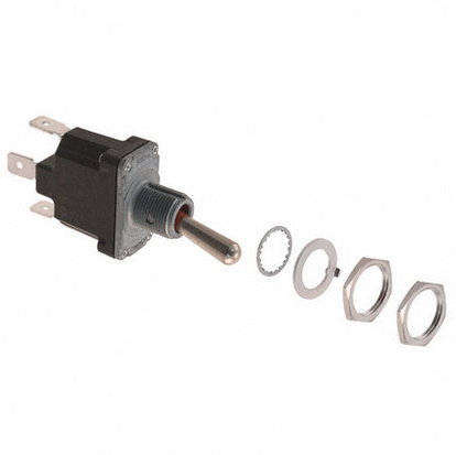 1NT91-2 Switch Toggle (ON) OFF (ON) SPDT Round Lever Quick Conn 15A 277VAC 250VDC Panel Mount with Threads 产品图