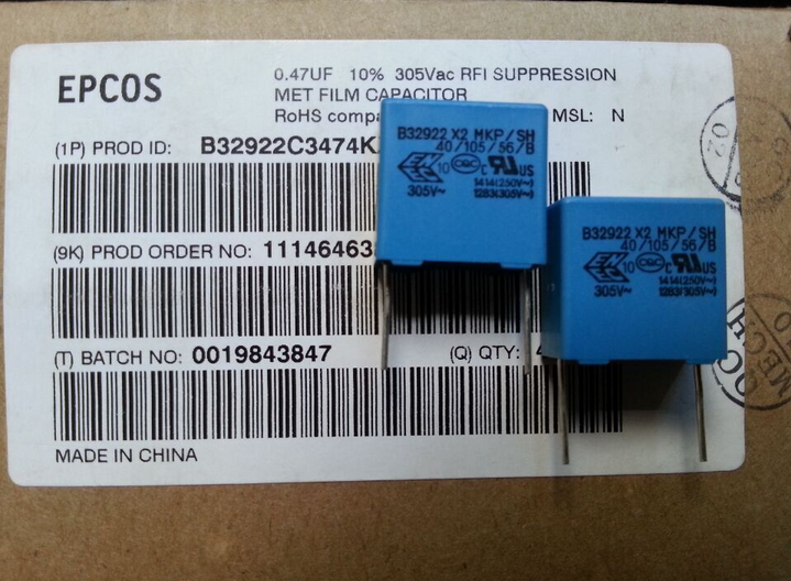 B32922C3474K Cap Film Suppression X2 0.47uF 305VAC PP 10% (18 X 9 X 17.5mm) Radial 15mm 105C Bulk 产品图