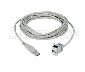 ECF504-36AAS USB 2.0 特优型线缆组件, A 型母头面板安装耦合器 / A 型公头, 72in/ 1.8m, 浅灰 产品图