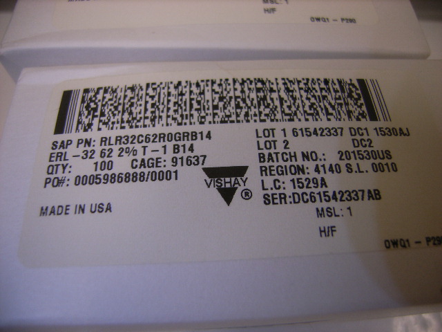 RLR32C62R0GRB14 金属膜电阻器，轴向，可靠性，MIL-PRF-39017合格，RLR型 产品图