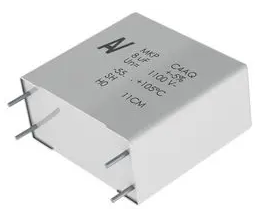 C4AQSLU4100A11J C4AQ电容器采用聚丙烯金属化膜制成, 矩形塑料盒式设计, 树脂填充 (白色和灰色), 2或4条镀锡铜线. 典型应用包括DC滤波, DC链路, 电力电子, IGBT缓冲器, 能量存储, 可再生能源电网接口, 电机驱动, 车用应用 产品图